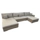 RECONDITIONNE - Canapé d'angle panoramique convertible ANBEI10 en tissu beige