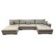 RECONDITIONNE - Canapé d'angle panoramique convertible ANBEI10 en tissu beige