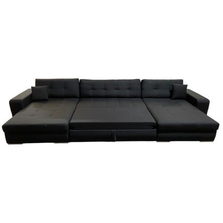 RECONDITIONNE - Canapé d'angle panoramique convertible ANC20N en tissu noir