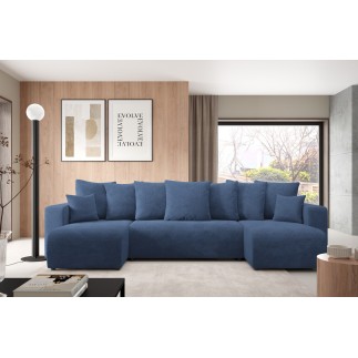 Canapé d’angle panoramique convertible LAVIA Tissu Anti tâche hydrophobe Doux au Toucher