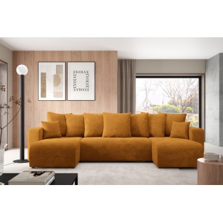 Canapé d’angle panoramique convertible LAVIA Tissu Anti tâche hydrophobe Doux au Toucher