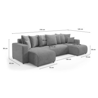 Canapé d’angle panoramique convertible LAVIA Tissu Anti tâche hydrophobe Doux au Toucher