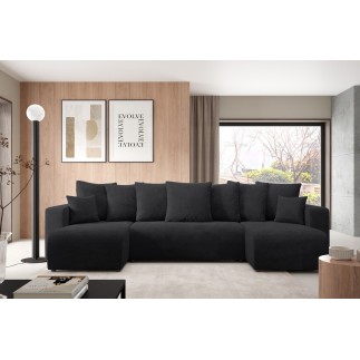 Canapé d’angle panoramique convertible LAVIA Tissu Anti tâche hydrophobe Doux au Toucher