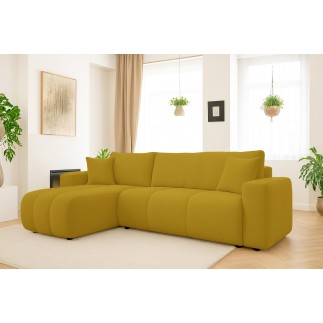 Canapé d'angle convertible TALIA en tissu anti tâche hydrophobe doux au toucher