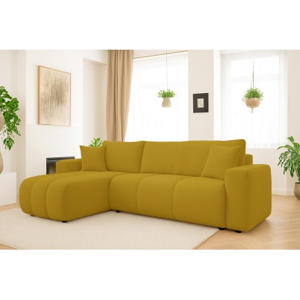 Canapé d'angle convertible TALIA en tissu anti tâche hydrophobe doux au toucher