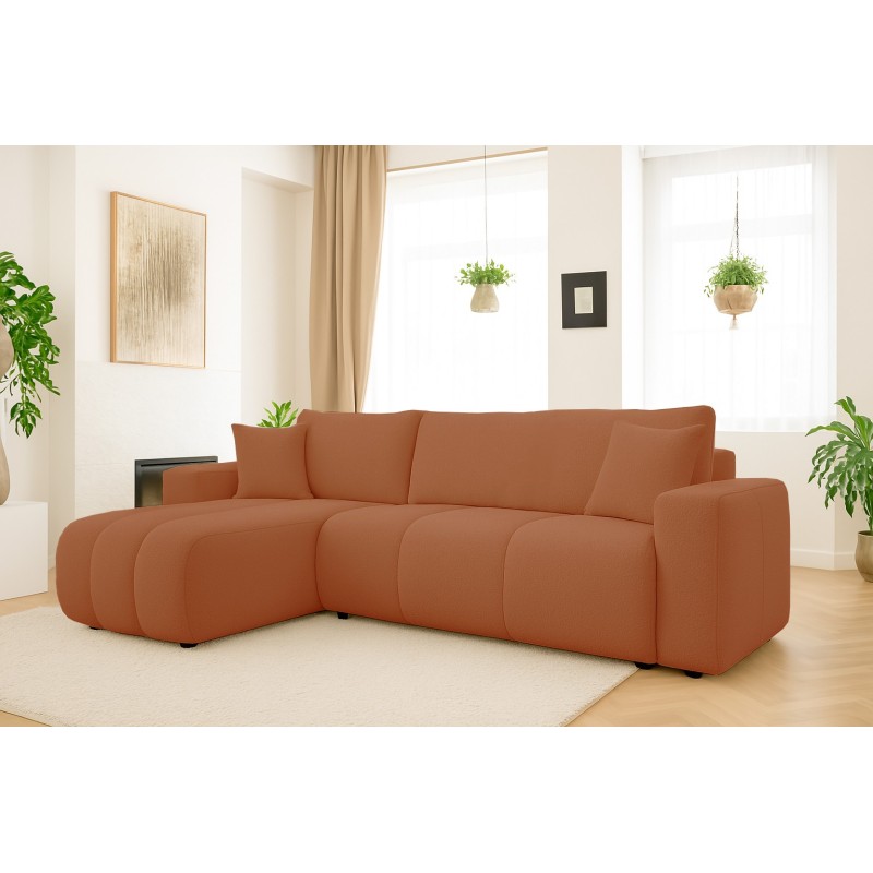Canapé d'angle convertible TALIA en tissu anti tâche hydrophobe doux au toucher