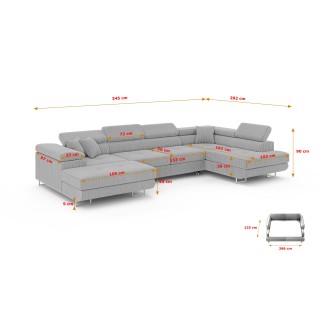 Canapé d'angle convertible ANNIO avec têtières réglables. Mousse haute densité 30kg grand confort