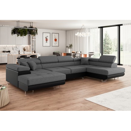 Canapé d'angle convertible ANNIO en U avec têtières réglables