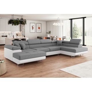 Canapé d'angle convertible ANNIO en U avec têtières réglables