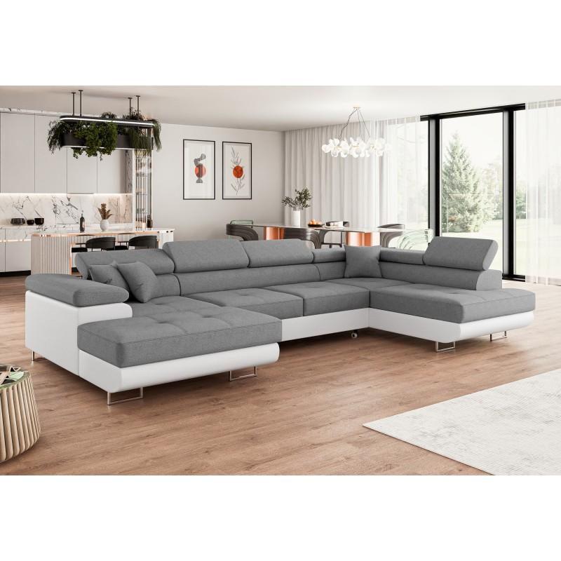 Canapé d'angle convertible ANNIO en U avec têtières réglables