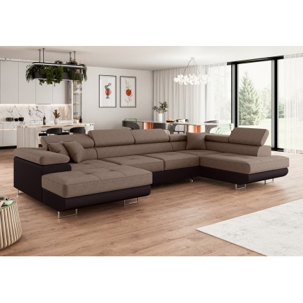 Canapé d'angle convertible ANNIO en U avec têtières réglables