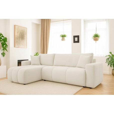 Canapé d'angle convertible LARIA en tissu anti tâche hydrophobe doux au toucher