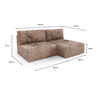 Canapé d'angle convertible BRIGIA en velours côtelé gros maille sans accoudoirs 210 cm