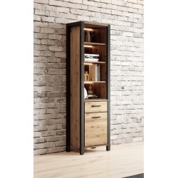Aktia – Vitrine 1 Porte, 1 Tiroir style industrielle couleur bois et noir