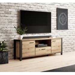 Aktia – Meuble TV 2 Portes, 1 Tiroir couleur chêne