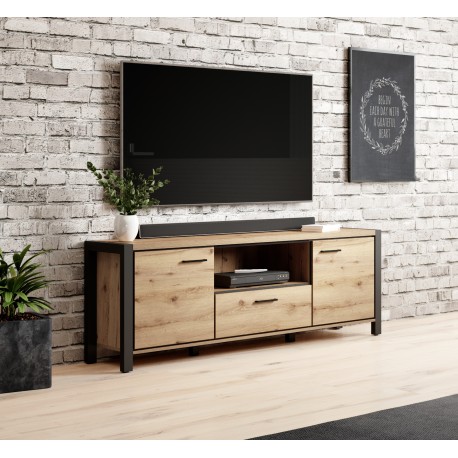 Aktia – Meuble TV 2 Portes, 1 Tiroir couleur chêne
