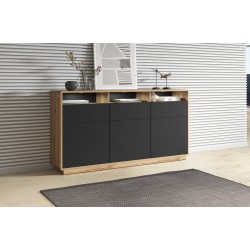Buffet bas 3 portes / 3 tiroirs – Aston couleur noir et chêne