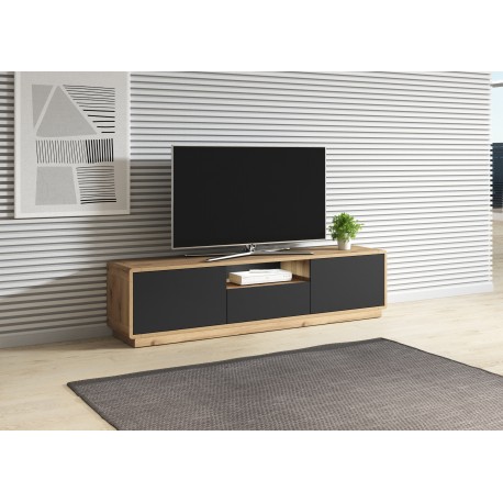 Meuble TV bas Aston – 2 portes, 1 tiroir, 1 niche 155 cm