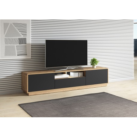 ASTIA – Meuble TV bas 2 portes, 1 tiroir, 1 niche