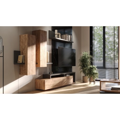  Botia – Ensemble TV Mural moderne bois et noir