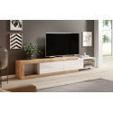 Meuble TV Sintria moderne ajustable de 200 à 242 cm bois et blanc