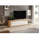 Meuble TV Sintria moderne ajustable de 200 à 242 cm bois et blanc