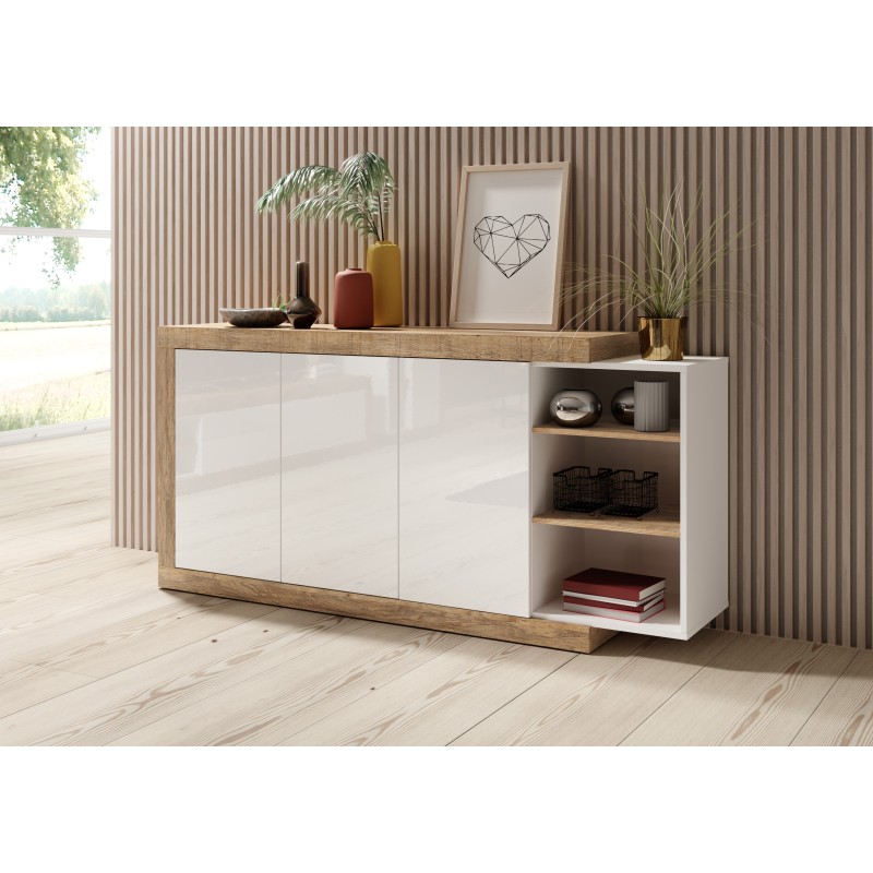 Commode Sintria 3 Portes bois et blanc - 180 cm Commode Sintria 3 Portes bois et blanc - 180 cm