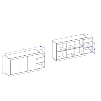 Commode Sintria 3 Portes bois et blanc - 180 cm