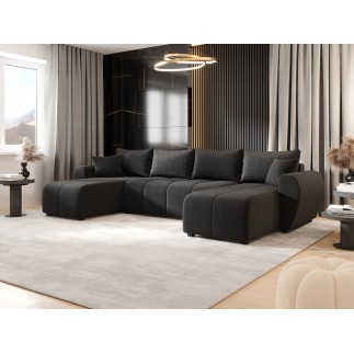 Canapé d’angle panoramique MOLIA en U - tissu doux imperméable