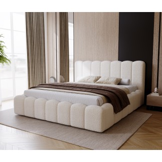 Lit BOSTIA en tissu bouclette avec coffre de rangement