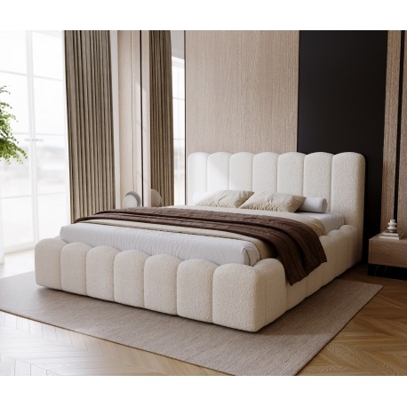 Lit BOSTIA en tissu bouclette avec coffre de rangement