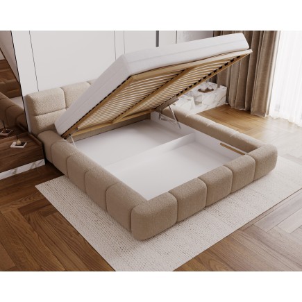 Lit COMIA en bouclette beige avec coffre de rangement