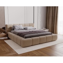 Lit COMIA en bouclette beige avec coffre de rangement 