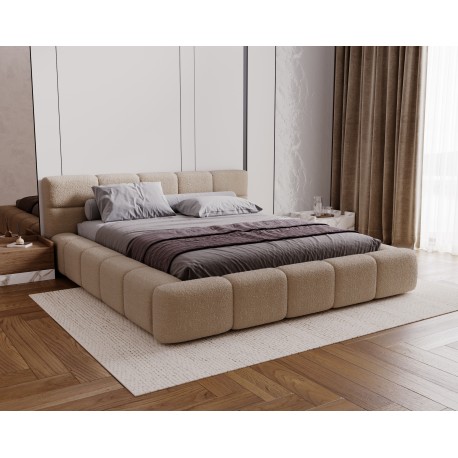 Lit COMIA en bouclette beige avec coffre de rangement 