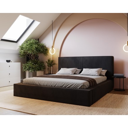 Lit Kalio moderne en velours avec coffre de rangement