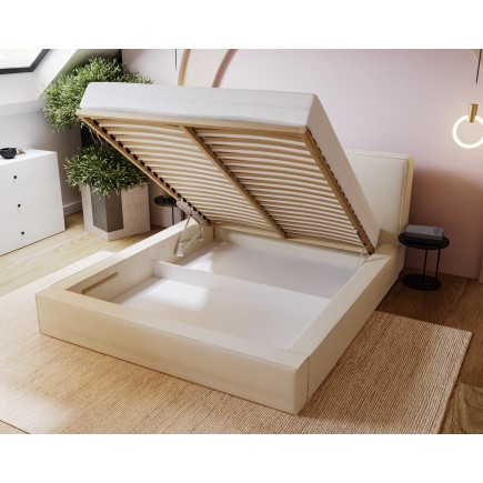 Lit Kalio en velours avec coffre de rangement