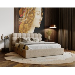 Lit OLINO en tissu bouclette avec coffre 