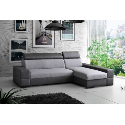 Canapé d'angle convertible CAPRI 4 places gris et noir têtières repose tête