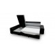 Canapé d'angle convertible CAPRI 4 places gris et noir têtières repose tête