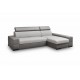 Canapé d'angle convertible CAPRI 4 places gris et noir têtières repose tête