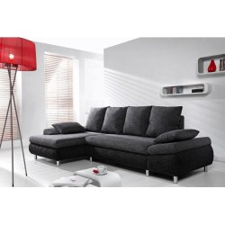 Canapé d'angle convertible MILO tissu maillé gris 4 places 280 cm