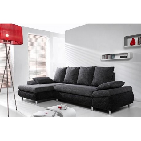 Canapé d'angle convertible MILO tissu maillé gris 4 places 280 cm