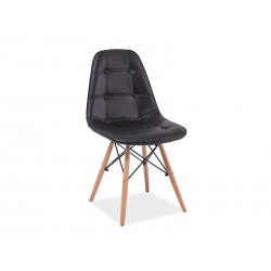 Chaise scandinave dsw AXEL aspect boutonné simili cuir noir pied bois