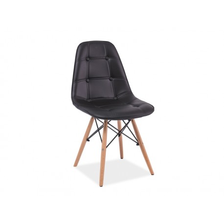 Chaise scandinave dsw AXEL aspect boutonné simili cuir noir pied bois