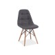 Chaise scandinave dsw AXEL aspect boutonné simili cuir gris pied bois