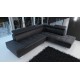 Canapé d'angle moderne DAYLON simili cuir noir coutures blanches tendance maison d'architecte