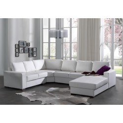magnifique Canapé d'angle 6 places OARA blanc en cuir PU eclatant