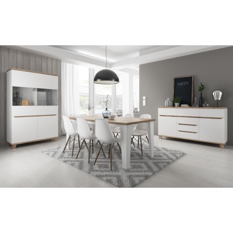 Salle à manger complète LIER style scandinave nordique tendance blanc et bois