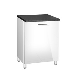 Meuble de cuisine bas 60 cm TARA blanc avec pieds réglables gris