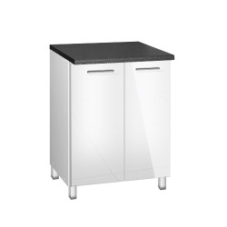 Meuble de cuisine bas 60 cm 2 portes TARA blanc avec pieds réglables